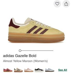 Adidas Gazelle Bold Women's Sneakers - Almost Yellow and Maroon Size 6.5